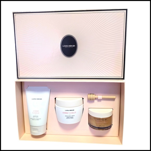 Laura Mercier Ambre Vanille Collection Set Body Wash Cream Bath Honey Gift Full